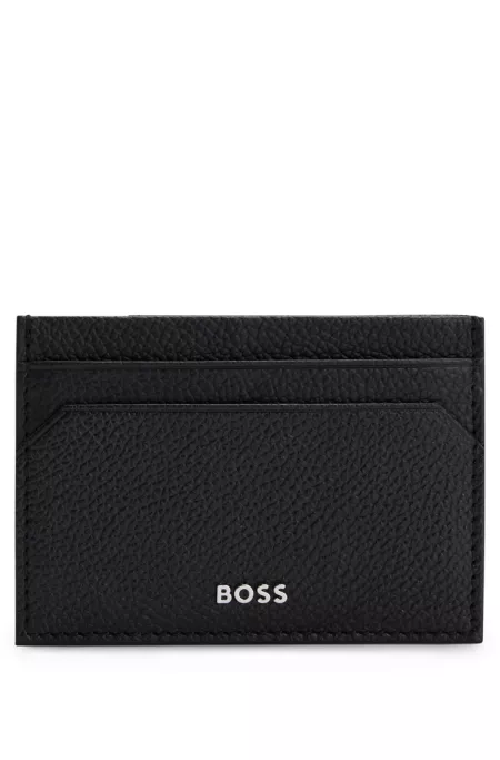 Brass money clip with card holder in grained leather