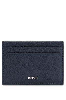 Shop Hugo Boss Brass Money Clip With Card Holder In Grained Leather In Dark Blue