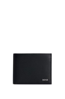 Hugo Boss Grained-leather Wallet With Silver-tone Logo Lettering In Black