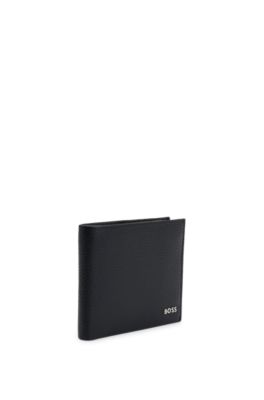 Grained-leather wallet with silver-tone logo lettering, Black