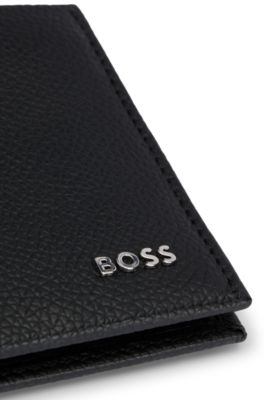 Grained-leather wallet with silver-tone logo lettering, Black