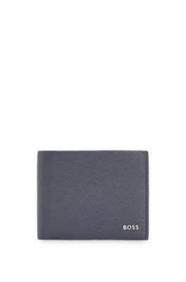 Shop Hugo Boss Grained-leather Wallet With Silver-tone Logo Lettering In Grey