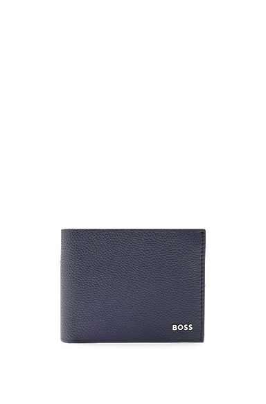 Grained-leather wallet with silver-tone logo lettering, Dark Blue