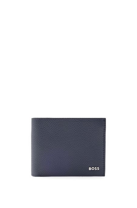 Grained-leather wallet with silver-tone logo lettering, Dark Blue