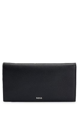 BOSS Grained leather folding continental wallet with logo lettering