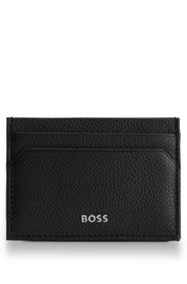HUGO BOSS GRAINED-LEATHER CARD HOLDER WITH LOGO LETTERING