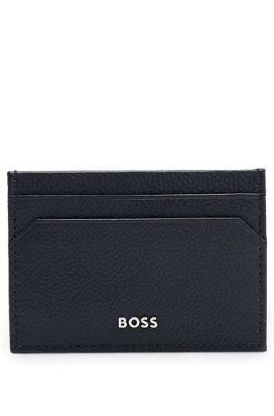 Grained-leather card holder with logo lettering, Grey