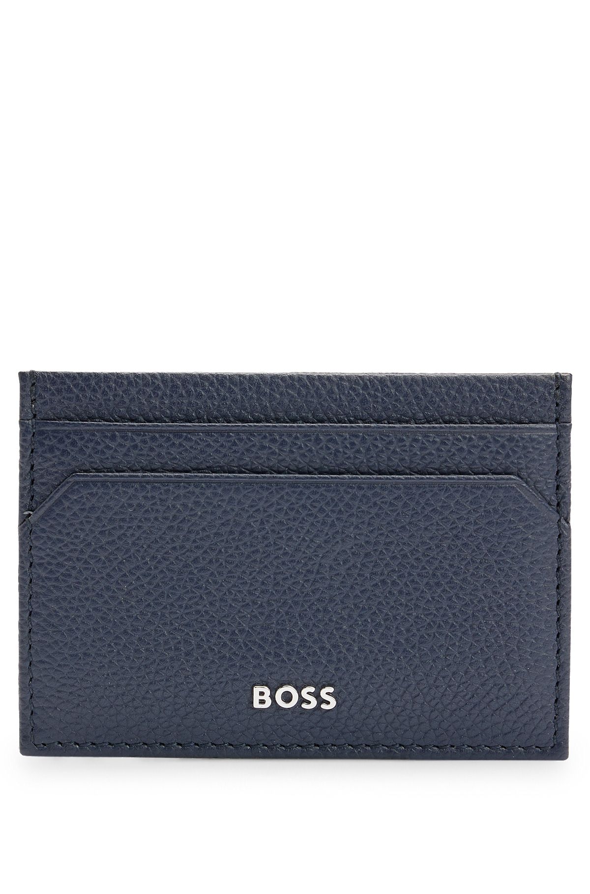 Grained-leather card holder with logo lettering, Dark Blue