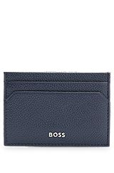 Grained-leather card holder with logo lettering, Dark Blue