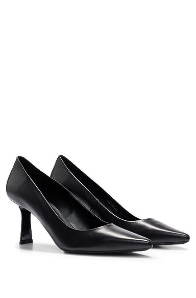 Zapatos de tacón de piel de napa con tacón de 7 cm, Negro