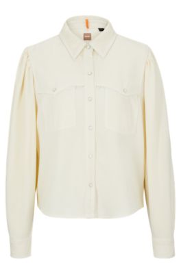 BOSS - Regular-fit blouse with popper closures and point collar