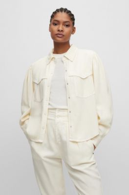 Hugo Boss Regular-fit Blouse With Popper Closures And Point Collar In White