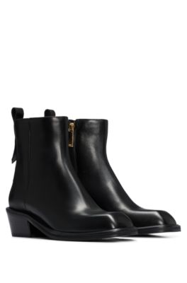 Hugo Boss Italian-made Ankle Boots In Leather With Squared Toe In Black