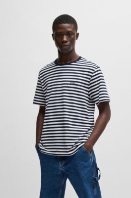 T-shirt Relaxed Fit en coton &agrave; rayures horizontales, Blanc