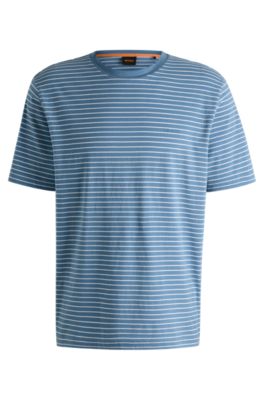 Relaxed-fit T-shirt in cotton with horizontal stripes, Light Blue