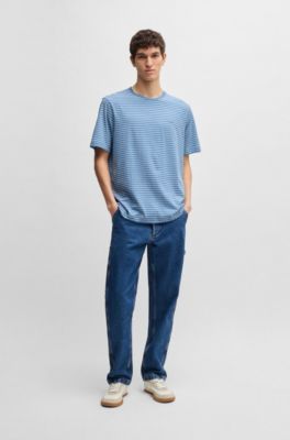 Relaxed-fit T-shirt in cotton with horizontal stripes, Light Blue