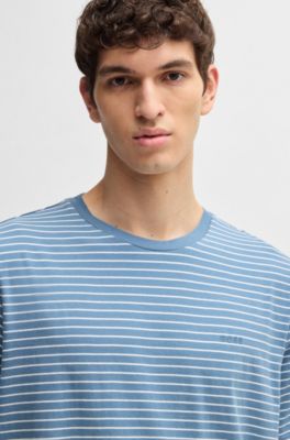 Relaxed-fit T-shirt in cotton with horizontal stripes, Light Blue