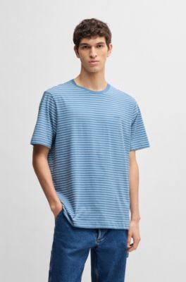 Relaxed-fit T-shirt in cotton with horizontal stripes, Light Blue