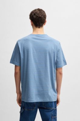 Relaxed-fit T-shirt in cotton with horizontal stripes, Light Blue