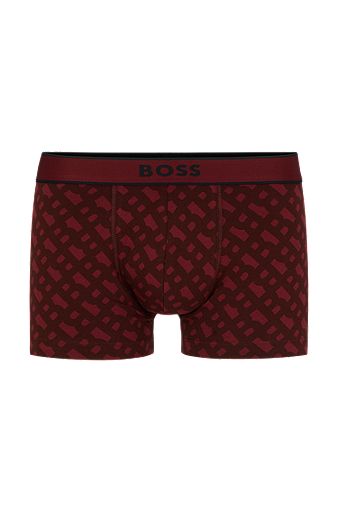 Seasonal-print trunks in cotton with stretch, Dark Red