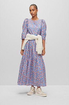 BOSS - Cotton dress with gathered sleeves