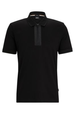 Shop Hugo Boss Mercerized-cotton Polo Shirt With Zip Placket In Black