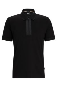 BOSS - Mercerized-cotton polo shirt with zip placket