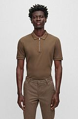 Mercerized-cotton polo shirt with zip placket, Light Green