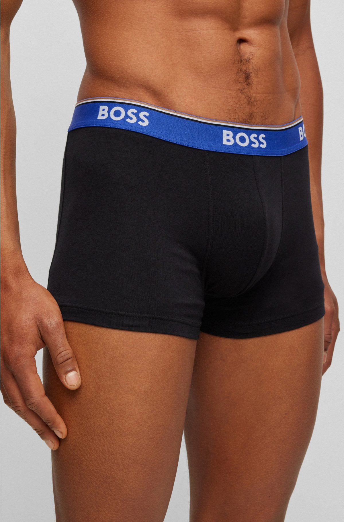 Triple-pack of stretch-cotton trunks with logo waistbands, Patterned
