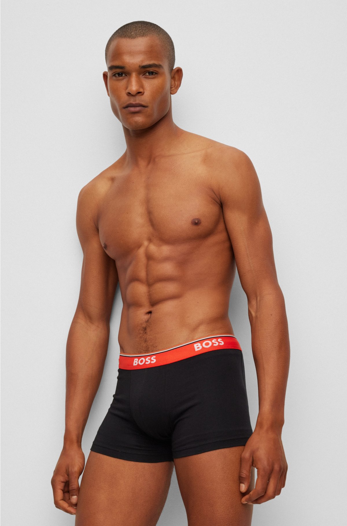Triple-pack of stretch-cotton trunks with logo waistbands, Patterned