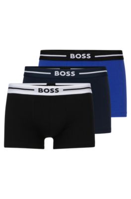 Shop Hugo Boss Three-pack Of Stretch-cotton Trunks With Logo Waistband In Patterned