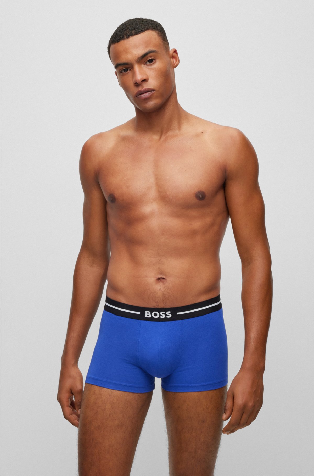 Three-pack of stretch-cotton trunks with logo waistband, Patterned