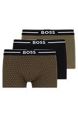 Triple-pack of logo-waistband trunks in stretch cotton, Patterned