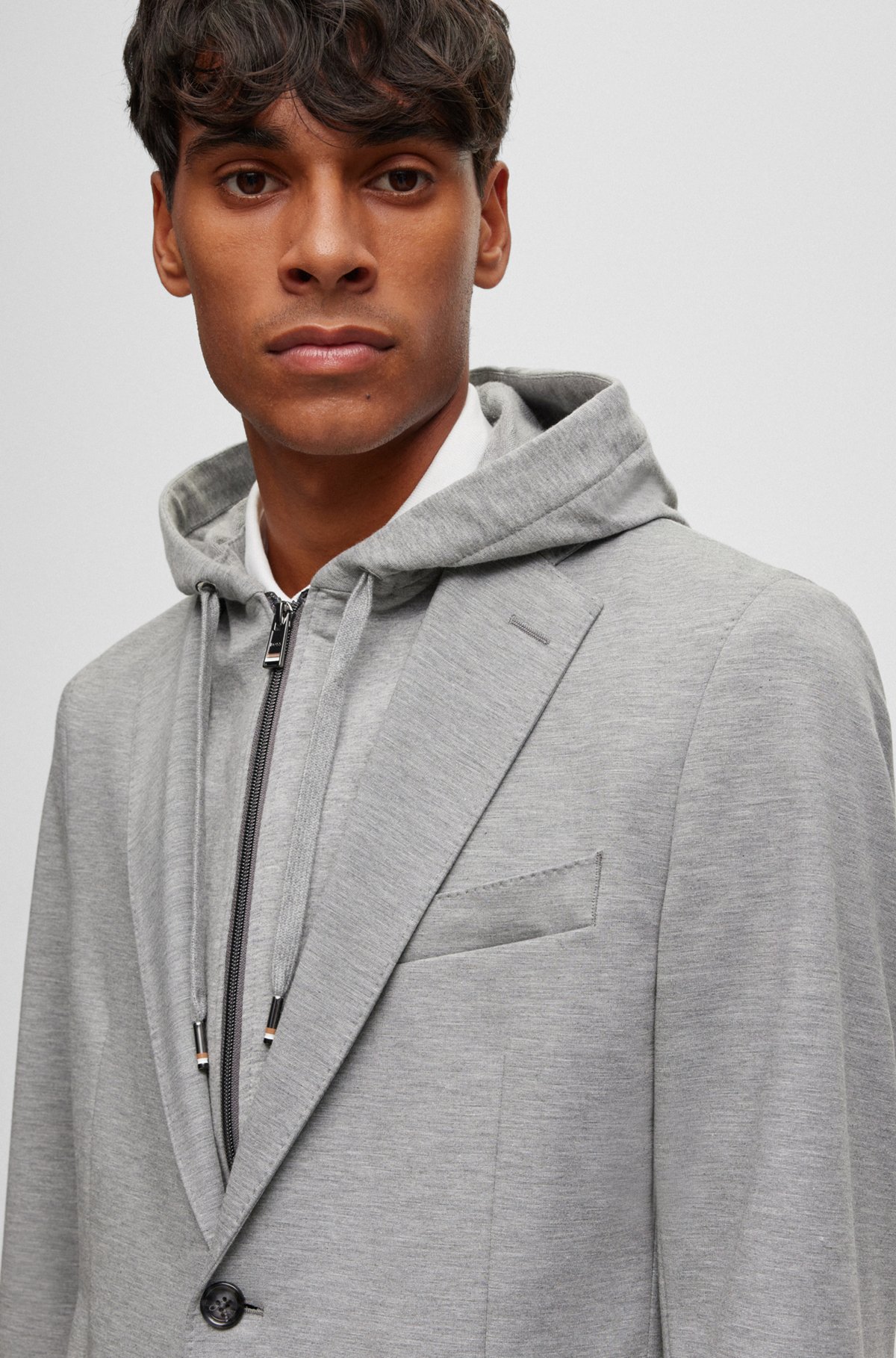 BOSS - Slim-fit jacket with zip-up hooded inner