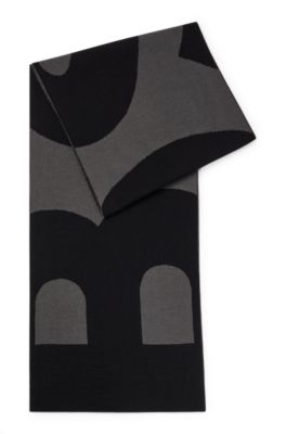 Hugo Boss Logo-jacquard Scarf Blended With Wool In Dark Grey