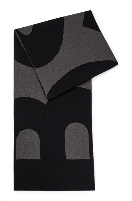 Écharpe en tissu mélangé à de la laine avec logo jacquard, Gris sombre