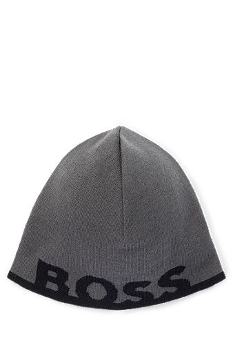 Beanie hat with logo in a wool blend, Dark Grey