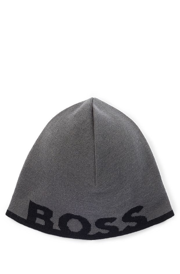 Beanie hat with logo in a wool blend, Dark Grey