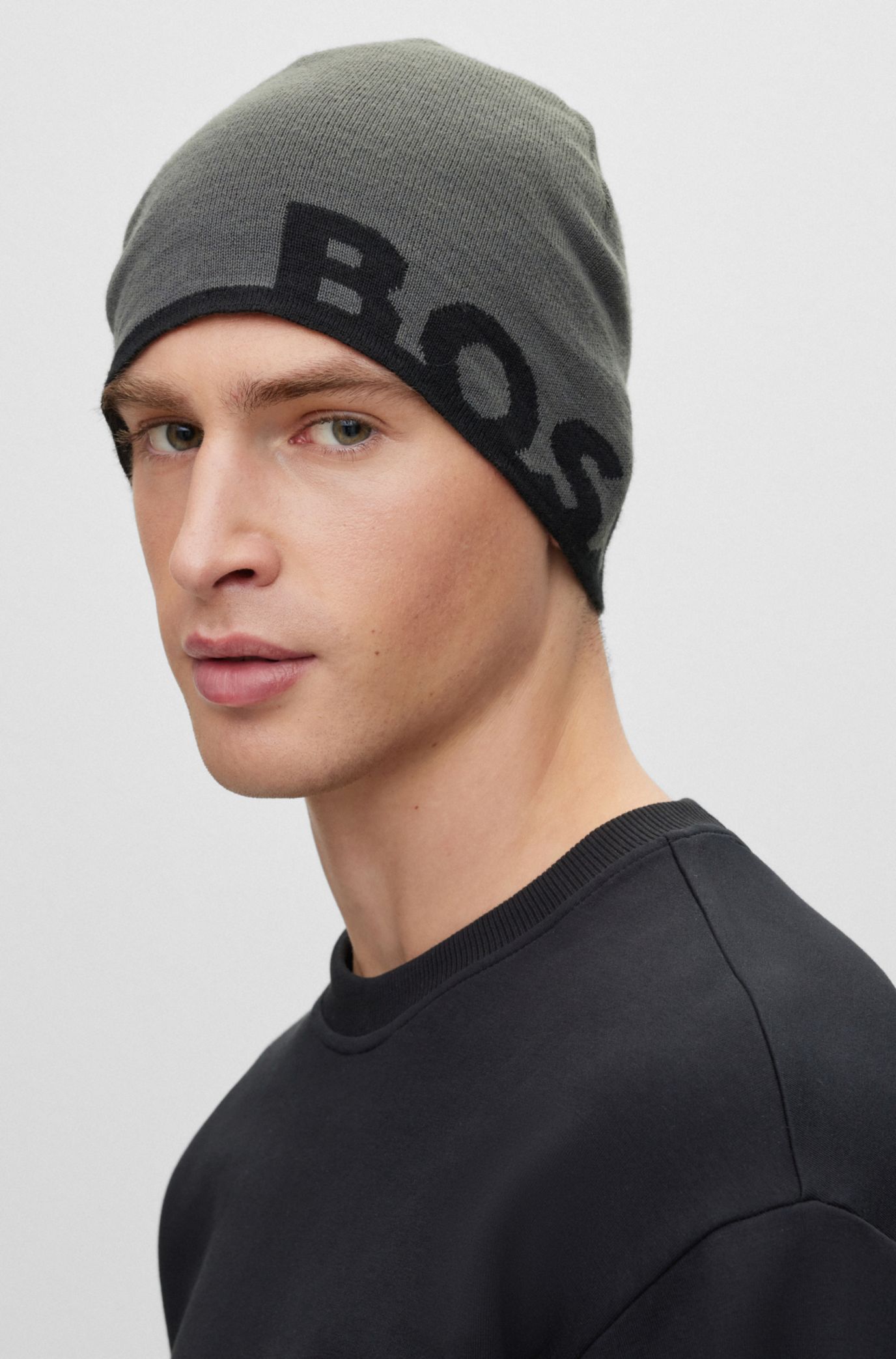 Boss x Perfect Moment Wool Beanie Hat with Logo intarsia- White | Men's Hats