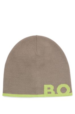Hugo Boss Beanie Hat With Logo In A Wool Blend In Light Green
