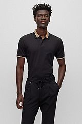 Mercerized-cotton polo shirt with contrast tipping, Black