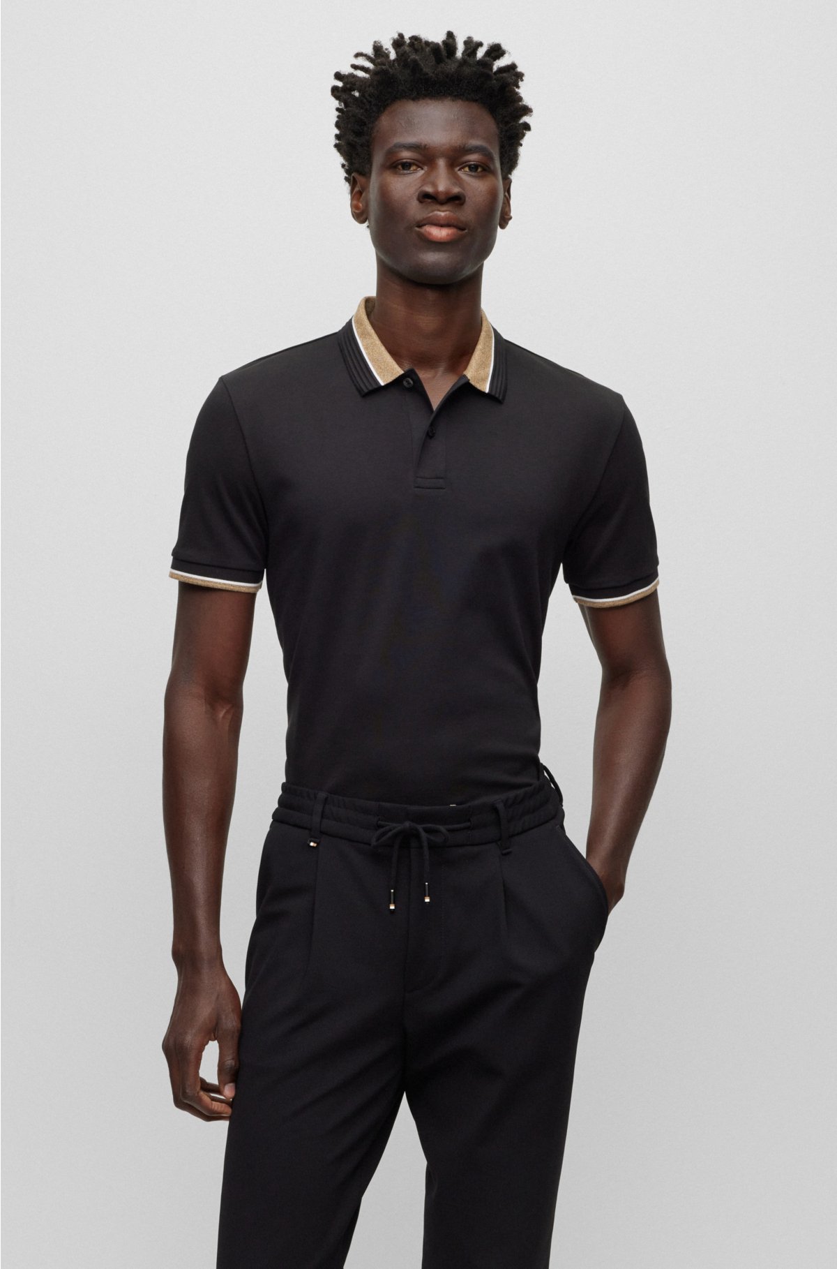 BOSS - Mercerized-cotton polo shirt with contrast tipping