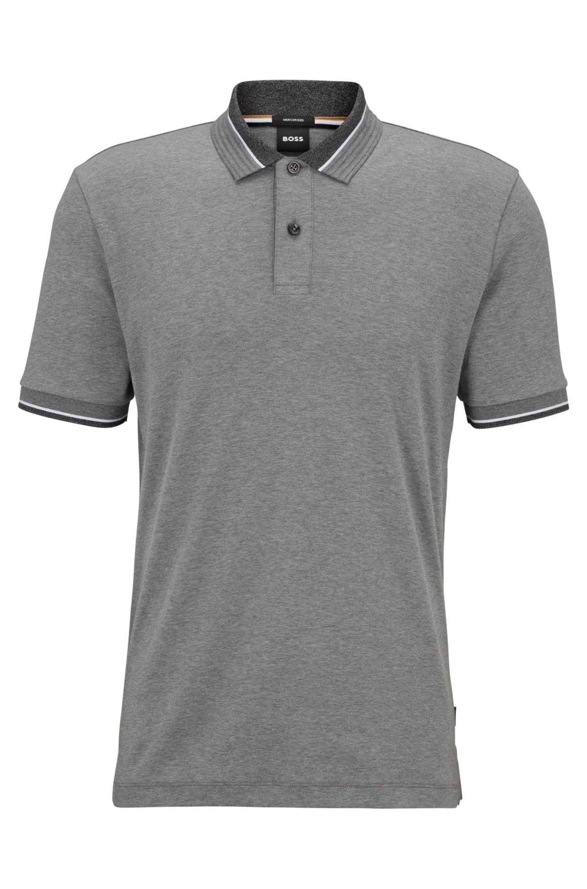 Mercerized-cotton polo shirt with contrast tipping, Grey