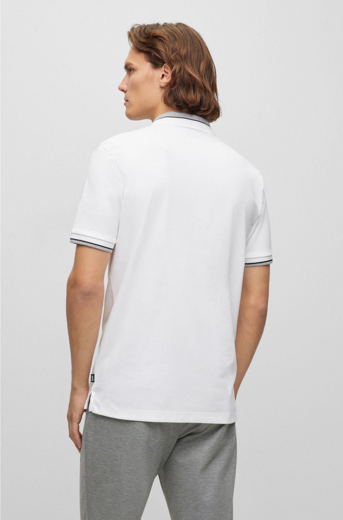 Mercerized-cotton polo shirt with contrast tipping, White