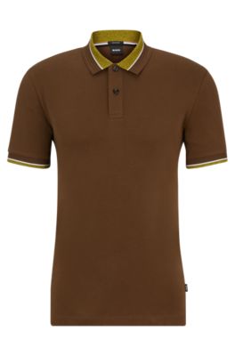 BOSS - Mercerized-cotton polo shirt with contrast tipping