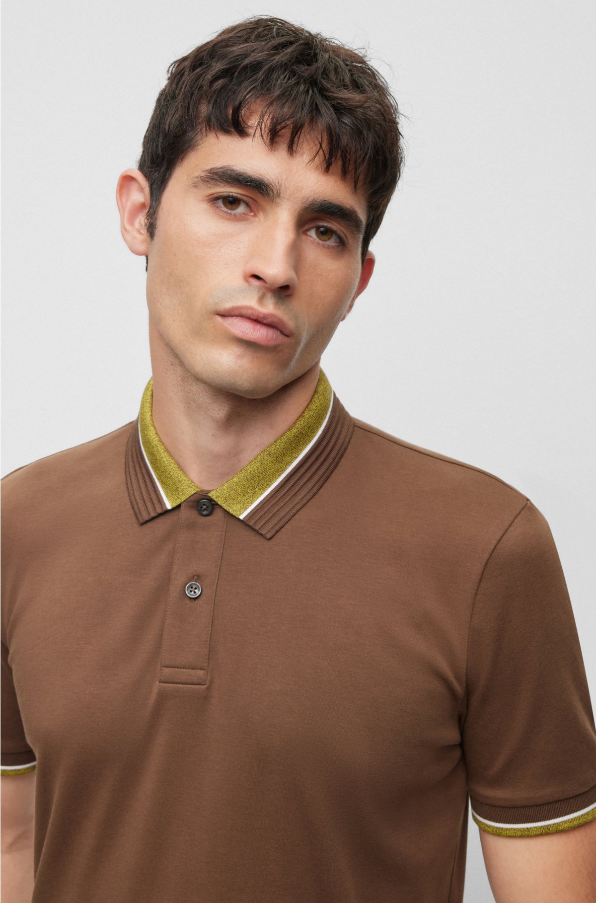 Mercerized-cotton polo shirt with contrast tipping, Light Green