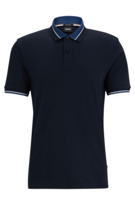 BOSS - Mercerized-cotton polo shirt with contrast tipping