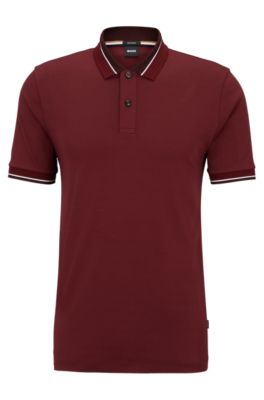 BOSS - Mercerized-cotton polo shirt with contrast tipping