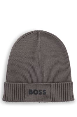 Gorro de punto de algod&oacute;n y lana virgen con detalle de logo, Gris claro