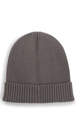 Gorro de punto de algod&oacute;n y lana virgen con detalle de logo, Gris claro